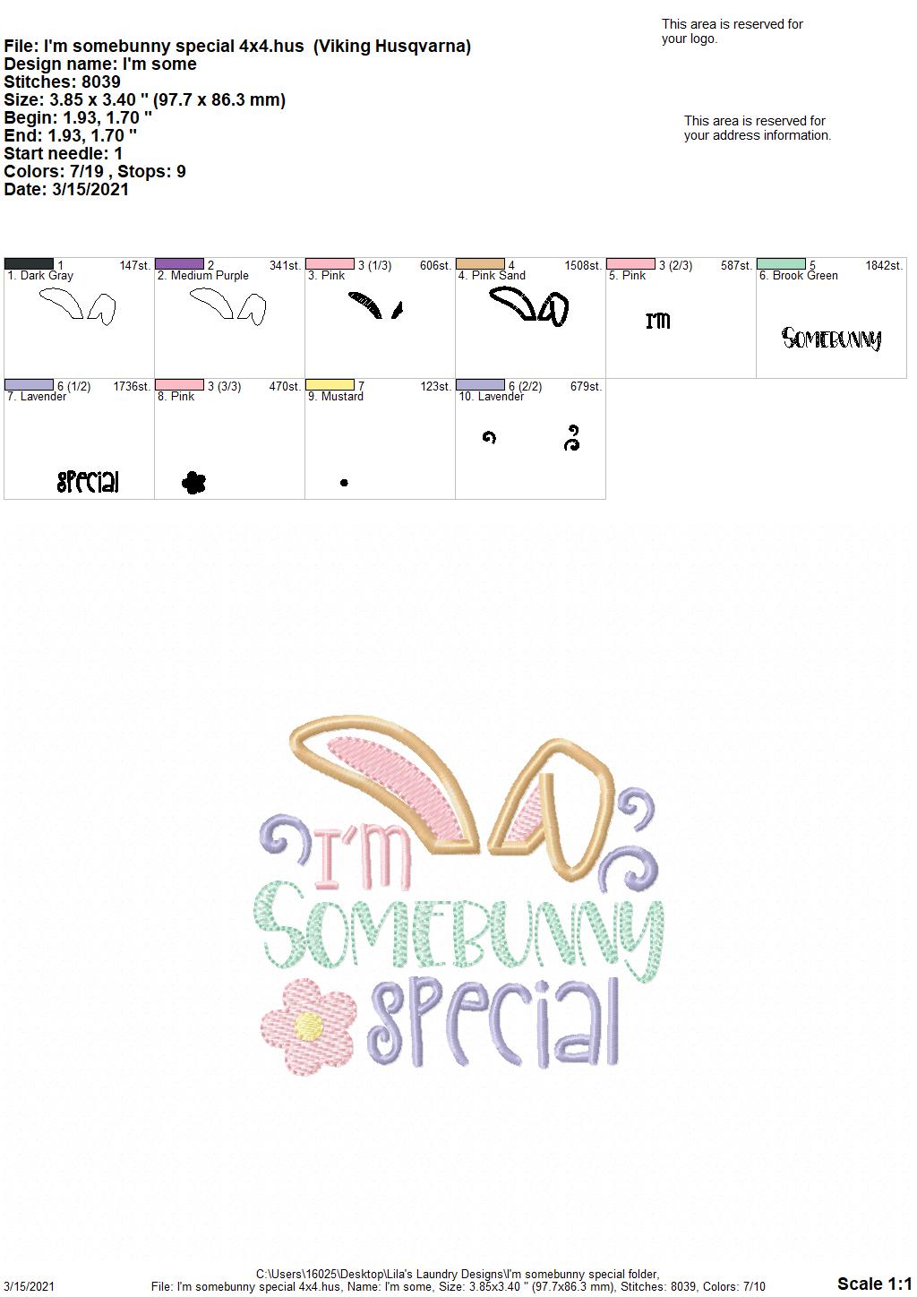 I'm Somebunny Special - 4 sizes- Digital Embroidery Design