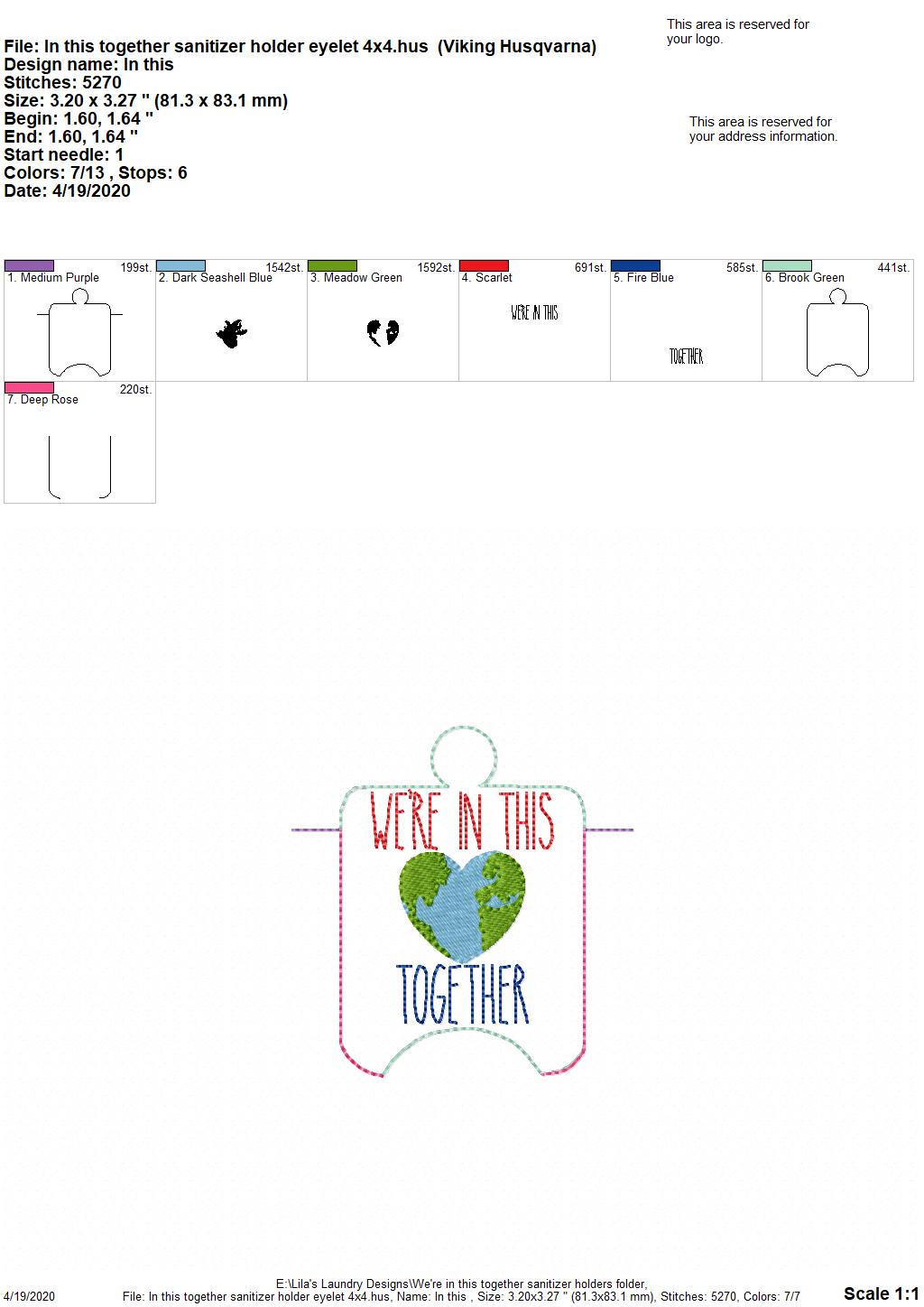 We're In this together Sanitizer Holders - DIGITAL Embroidery DESIGN