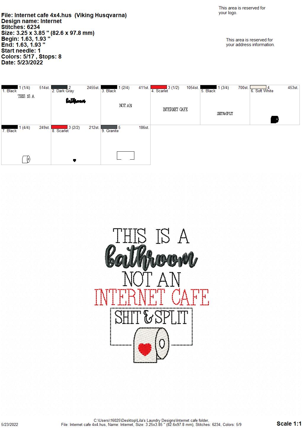 Internet Cafe - 4 sizes- Digital Embroidery Design