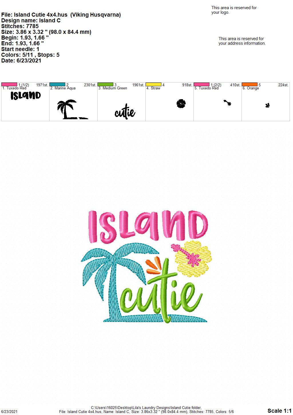 Island Cutie - 3 sizes- Digital Embroidery Design
