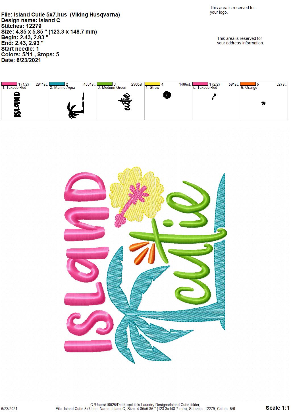 Island Cutie - 3 sizes- Digital Embroidery Design
