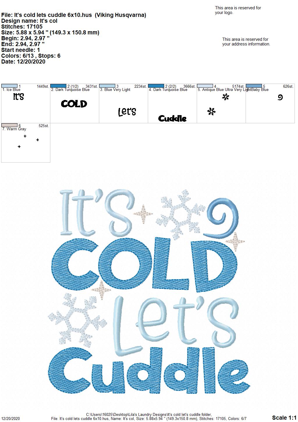 It's Cold Let's Cuddle - 3 sizes- Digital Embroidery Design