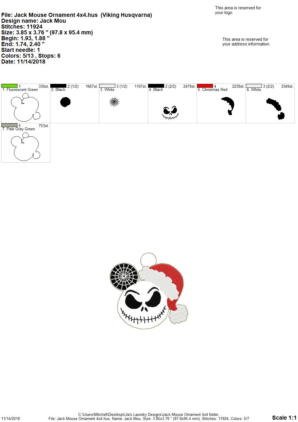 Jack Mouse Ornament - Digital Embroidery Design