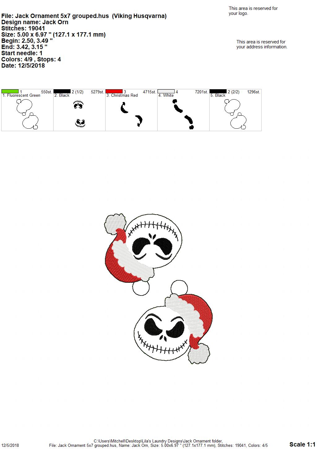 Jack and Sally Ornaments - Digital Embroidery Design