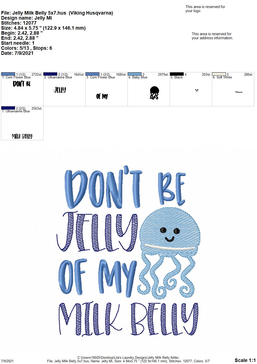 Jelly Milk Belly - 3 sizes- Digital Embroidery Design