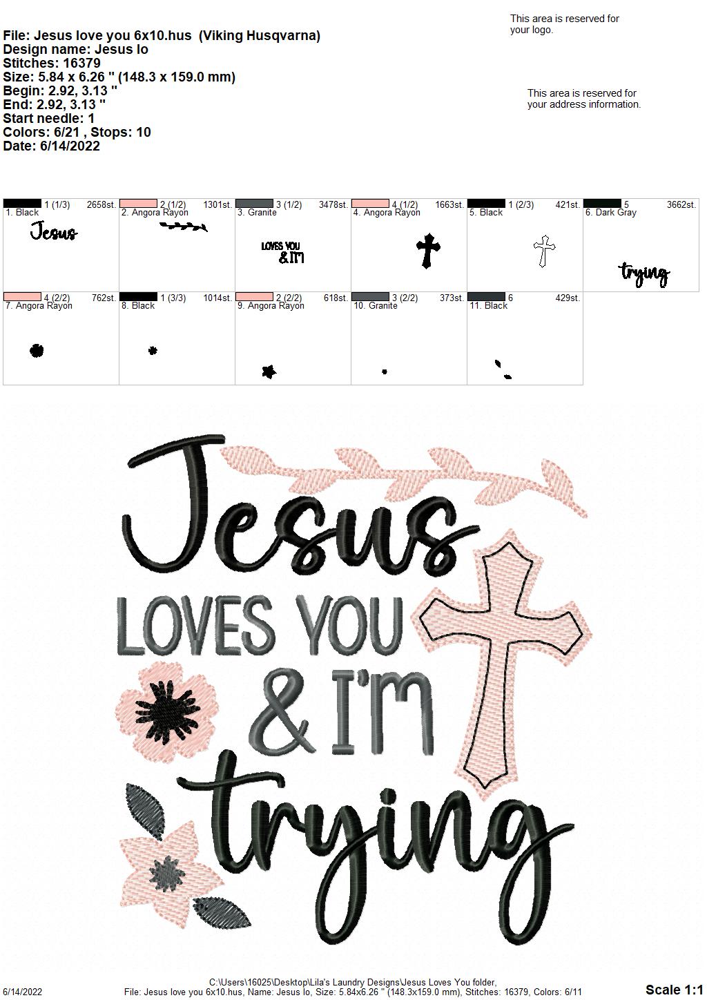 Jesus Loves You - 4 sizes- Digital Embroidery Design