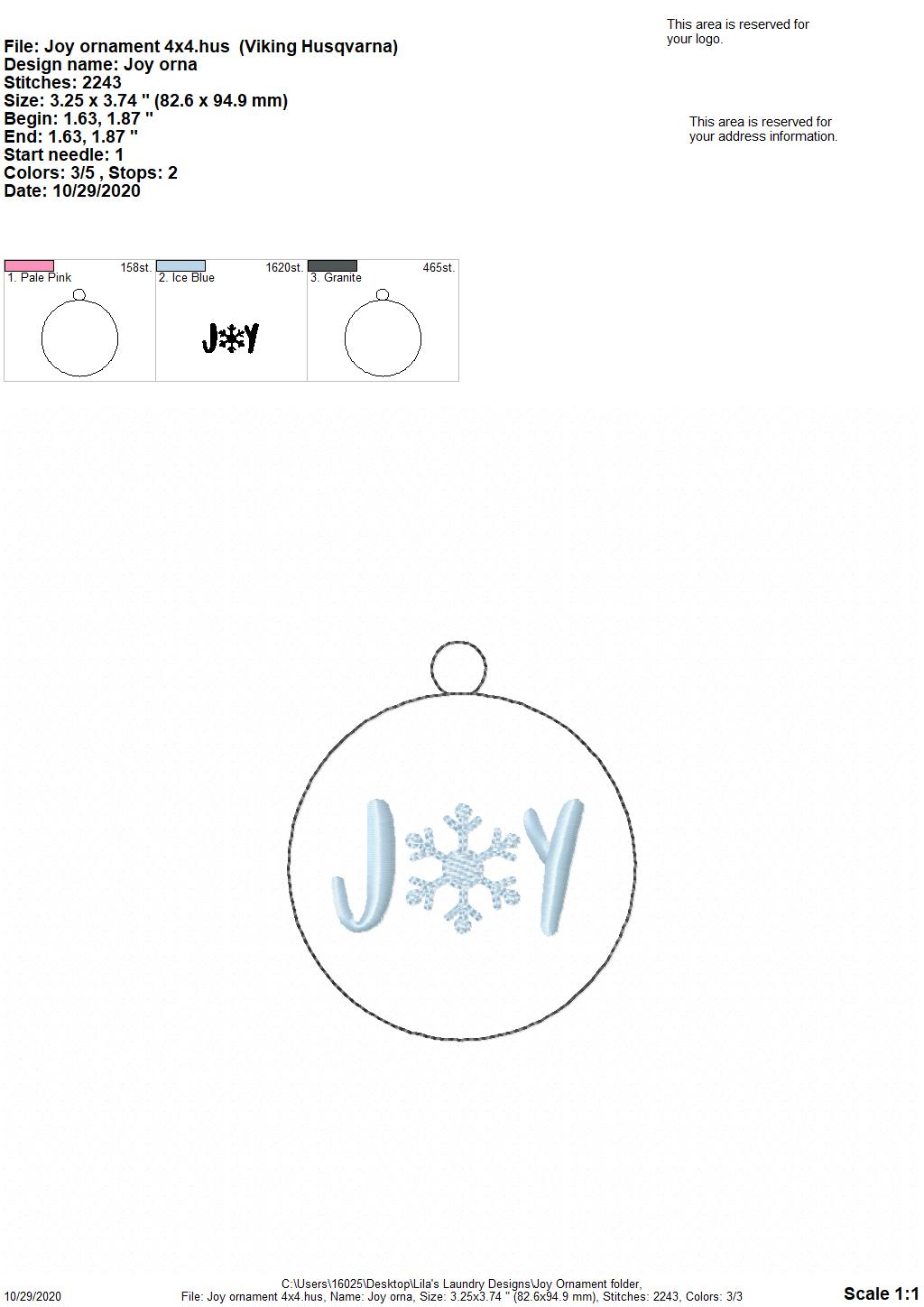 Joy Ornament - Digital Embroidery Design