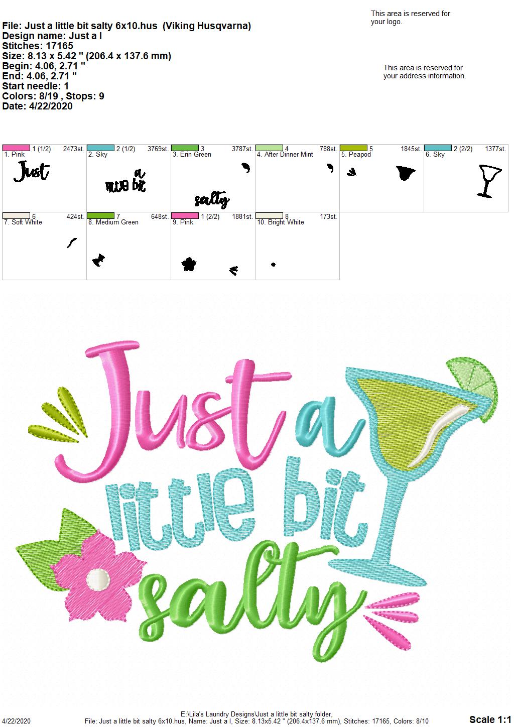 Just a little bit salty - 3 Sizes - Digital Embroidery Design