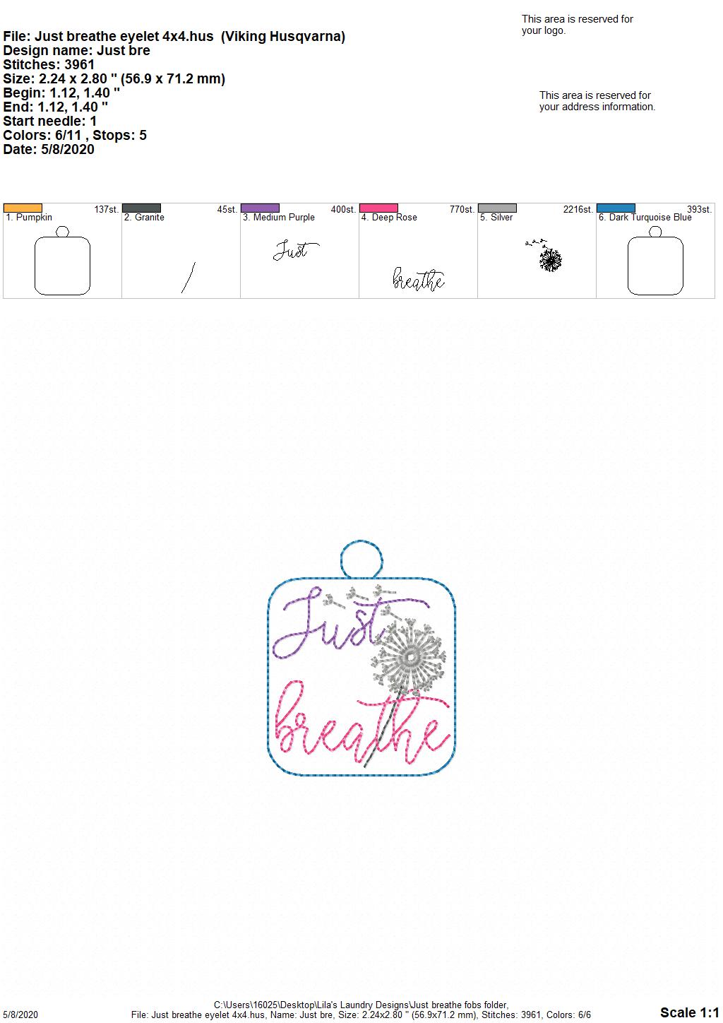 Just Breathe Fobs - DIGITAL Embroidery DESIGN