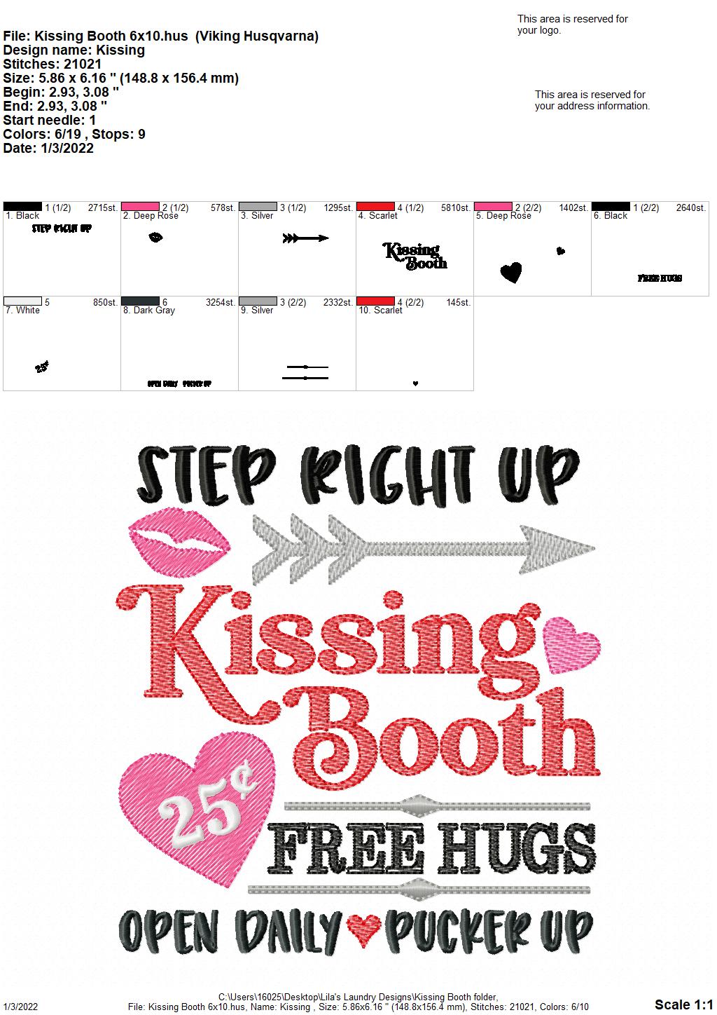 Kissing Booth Sketch - 3 sizes- Digital Embroidery Design