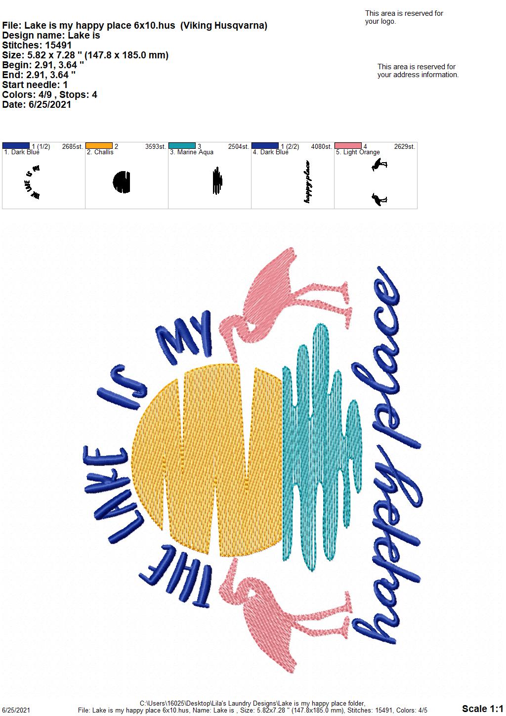 Lake is my Happy Place - 3 sizes- Digital Embroidery Design