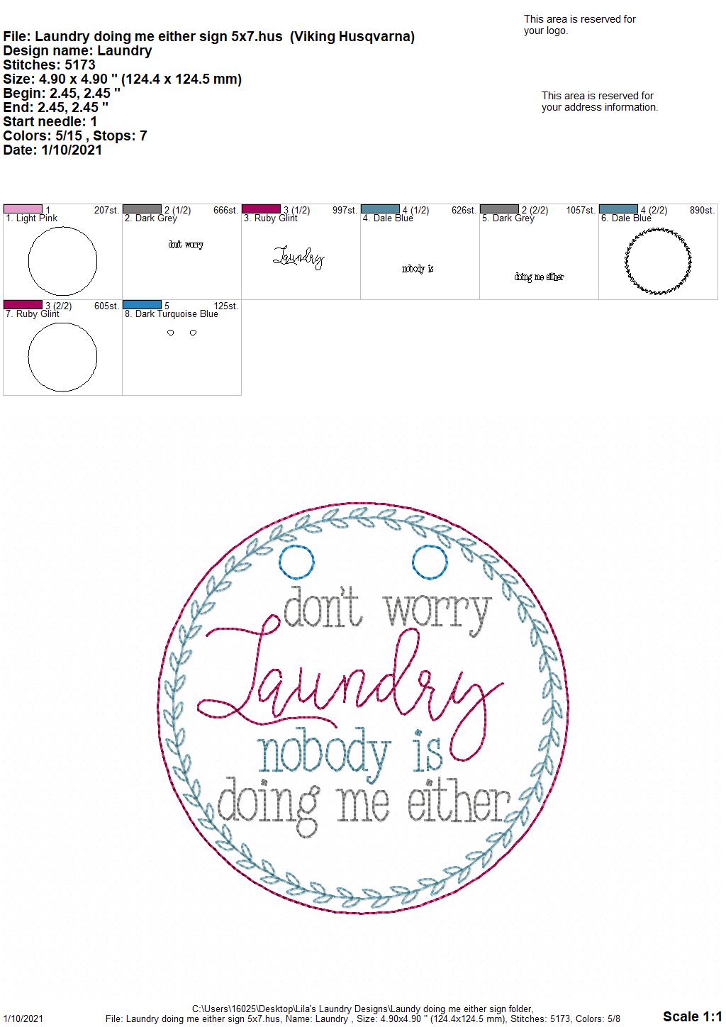 Laundry Doing Me Either Sign - 3 sizes - Digital Embroidery Design