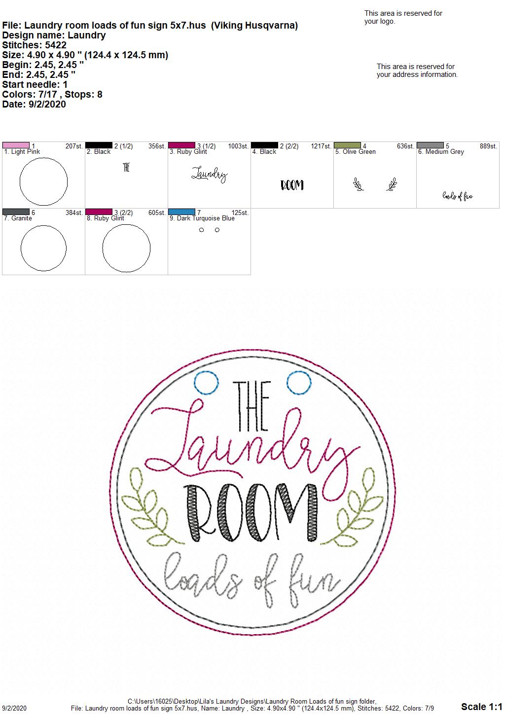 Laundry Room Door Hanger - 3 sizes - Digital Embroidery Design