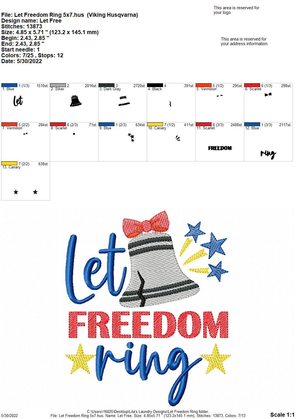 Let Freedom Ring - 4 sizes- Digital Embroidery Design