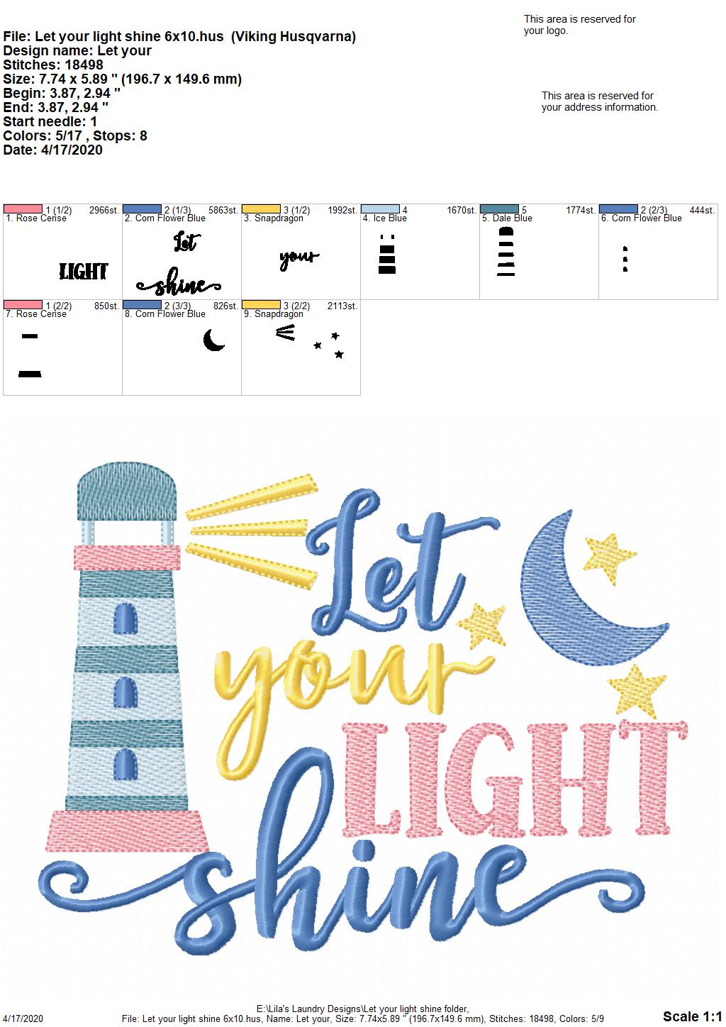 Let Your Light Shine - 3 Sizes - Digital Embroidery Design