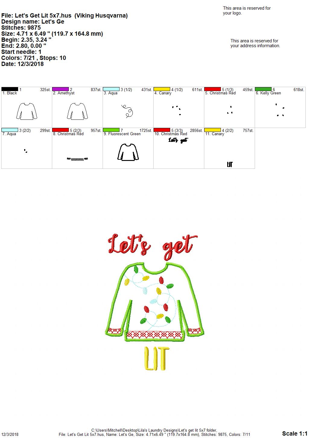 Let's Get Lit Applique - 5x7 - Digital Embroidery Design
