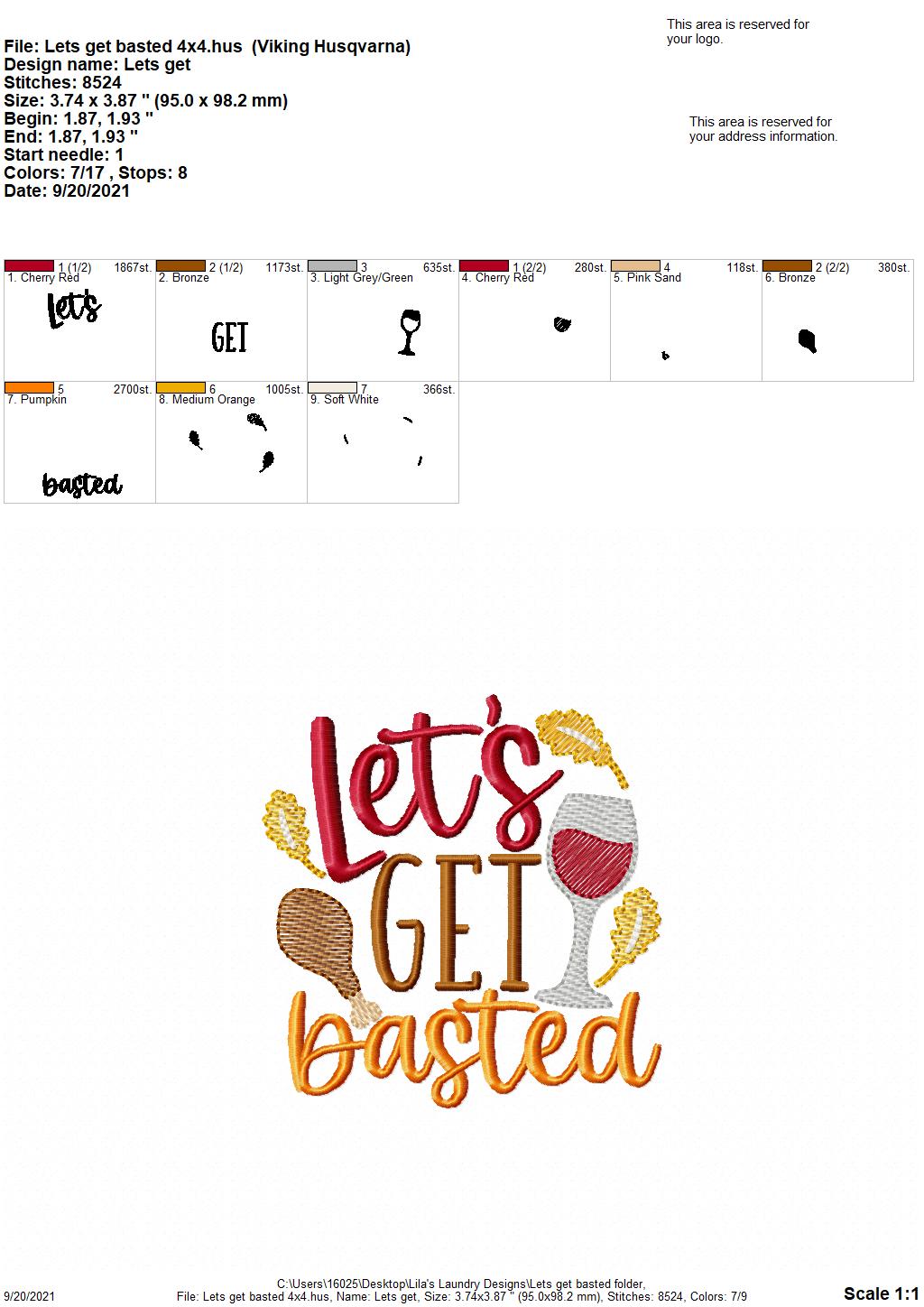 Let's Get Basted - 4 sizes- Digital Embroidery Design