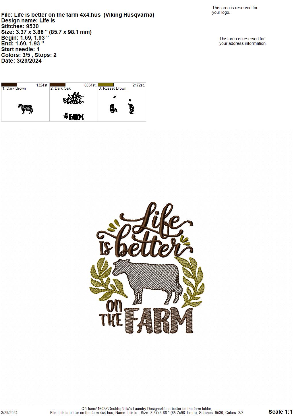 Life is Better on the Farm - 4 Sizes - Digital Embroidery Design