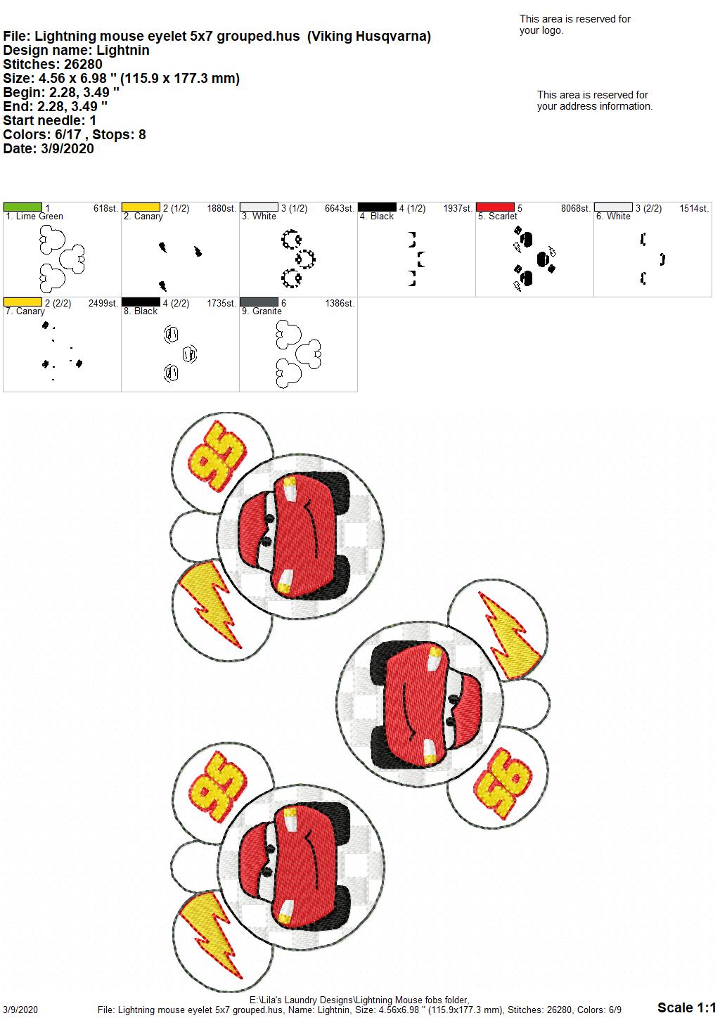 Lightning Mouse Fobs -  DIGITAL Embroidery DESIGN