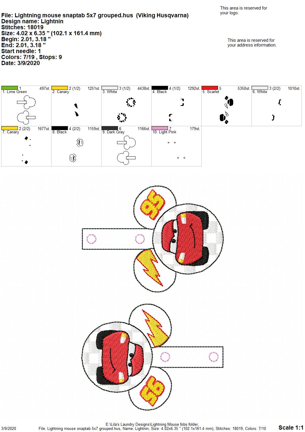 Lightning Mouse Fobs -  DIGITAL Embroidery DESIGN