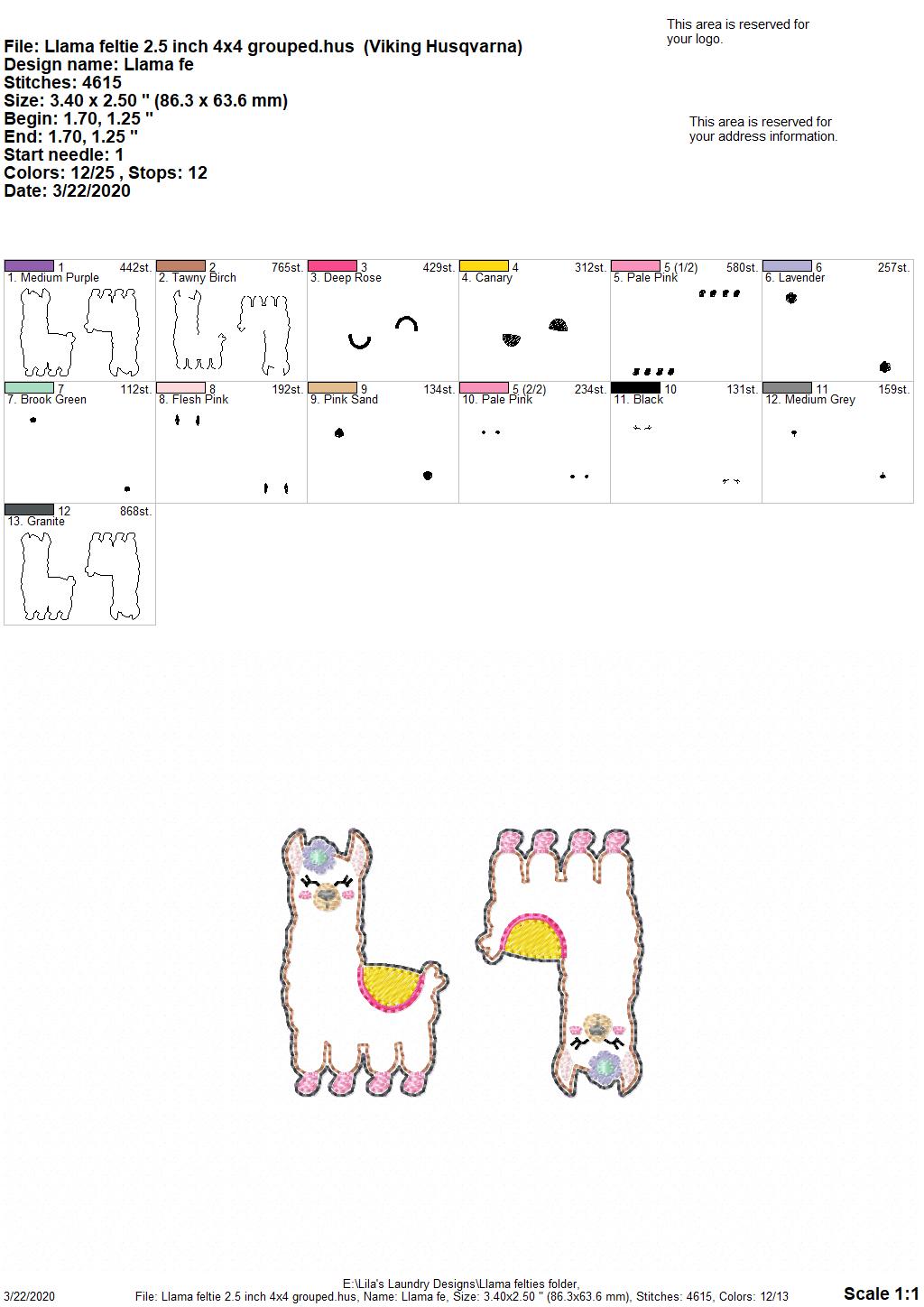 Llama Felties - 3 sizes - 4x4 and 5x7 Grouped- Digital Embroidery Design