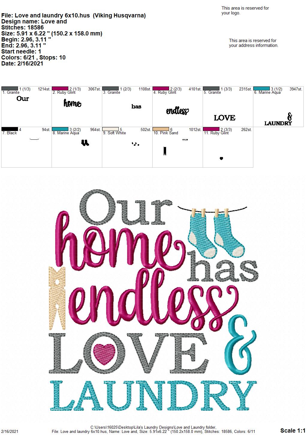 Love and Laundry - 3 sizes- Digital Embroidery Design