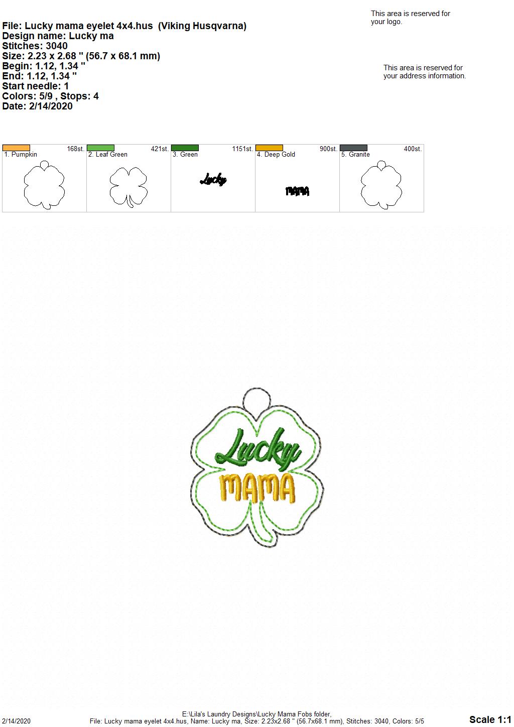 Lucky Mama Fobs -  DIGITAL Embroidery DESIGN