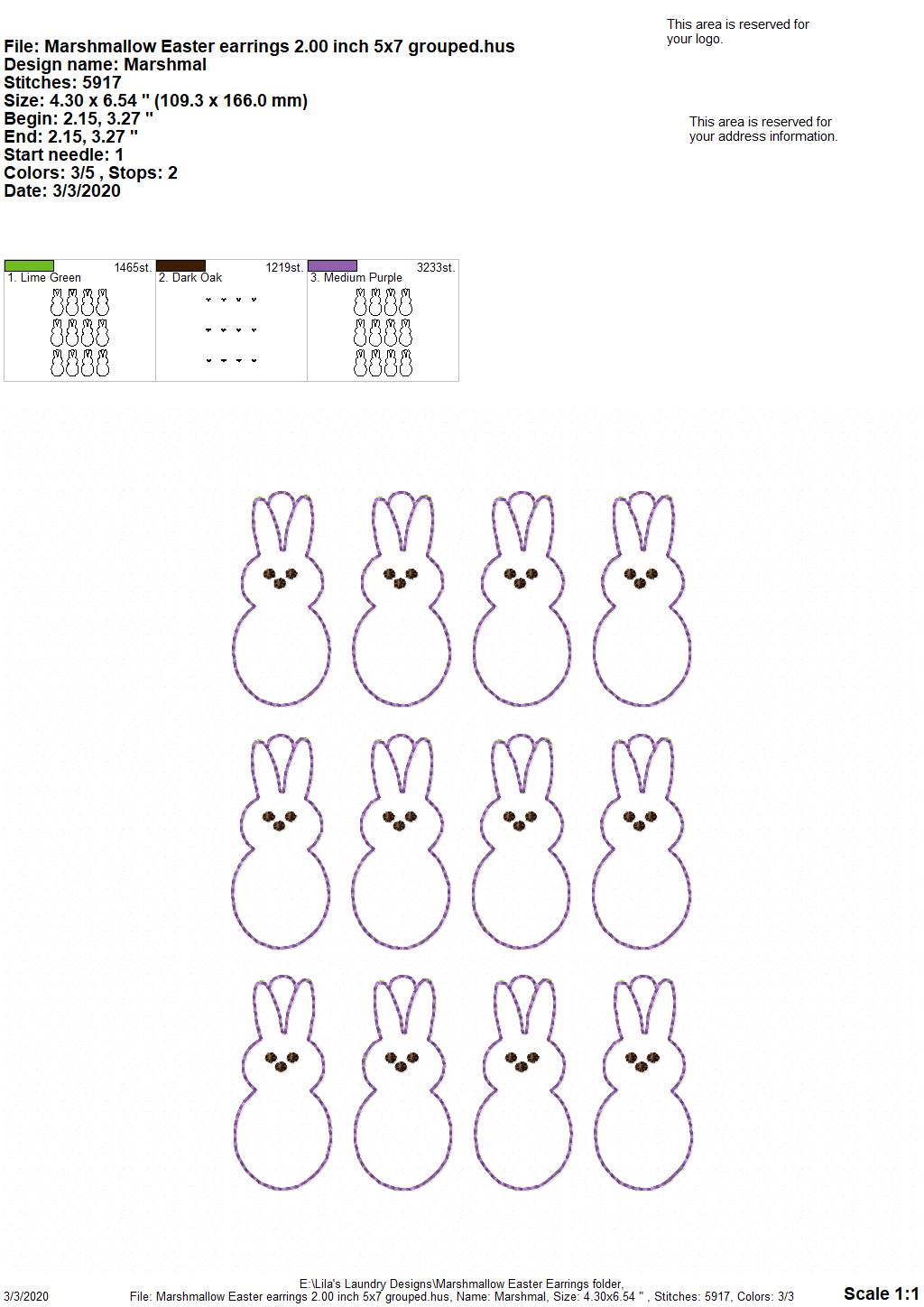 Marshmallow Easter Earrings - 3 sizes - Digital Embroidery Design