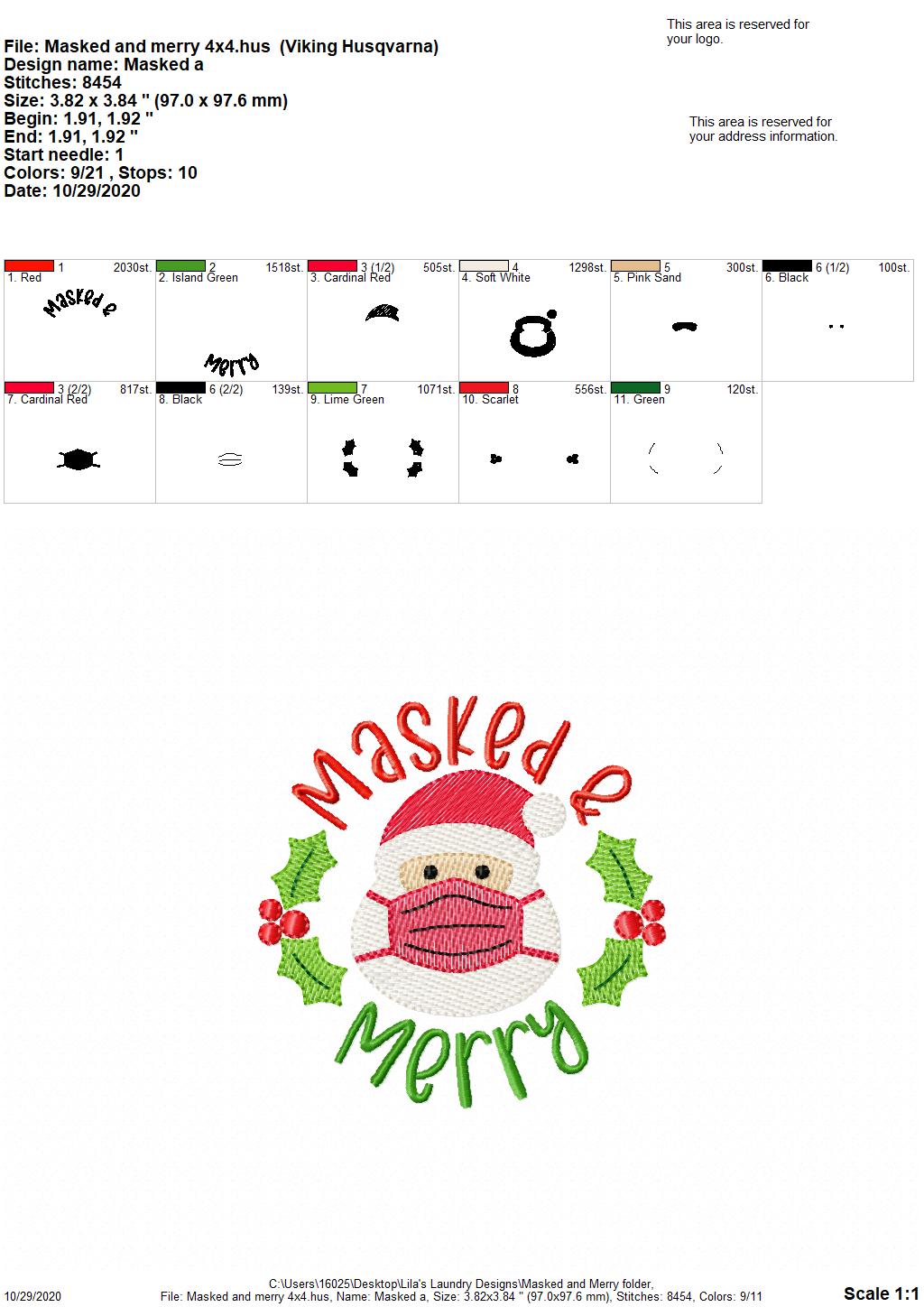 Masked and Merry - 3 Sizes - Digital Embroidery Design