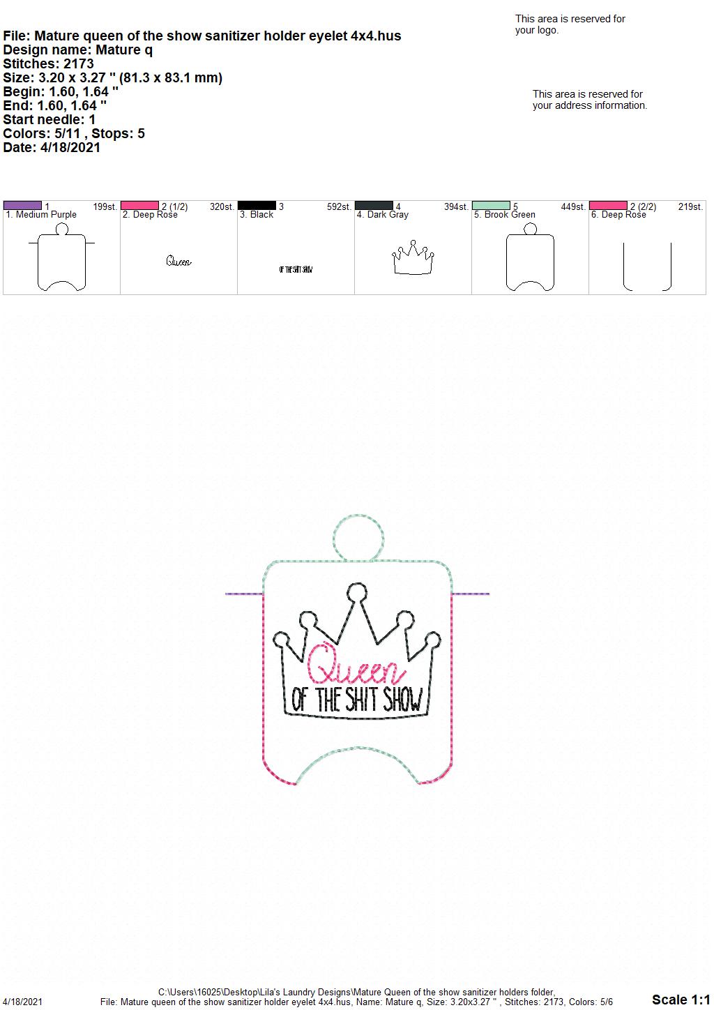 Mature Queen of the Show Sanitizer Holder - DIGITAL Embroidery DESIGN