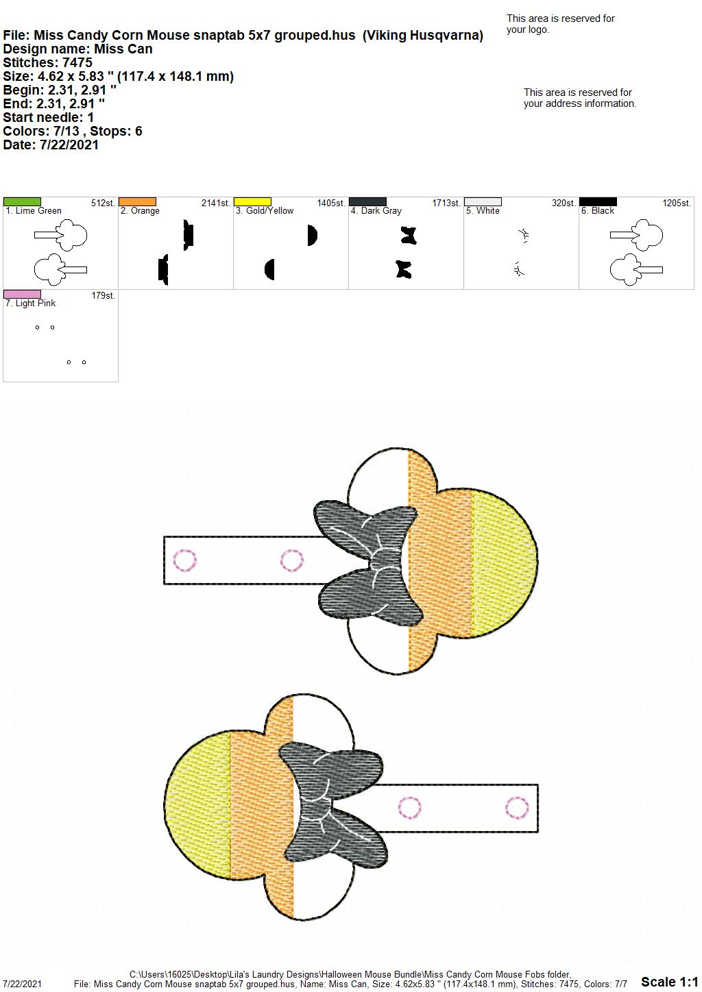 Miss Candy Corn Mouse Fobs - DIGITAL Embroidery DESIGN