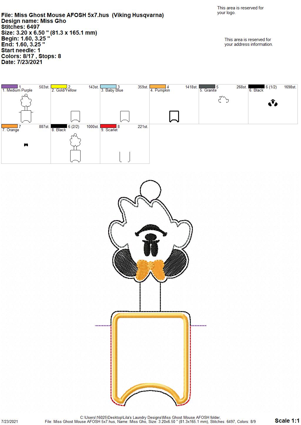 Miss Ghost Mouse Applique Fold Over Sanitizer Holder 5x7- DIGITAL Embroidery DESIGN