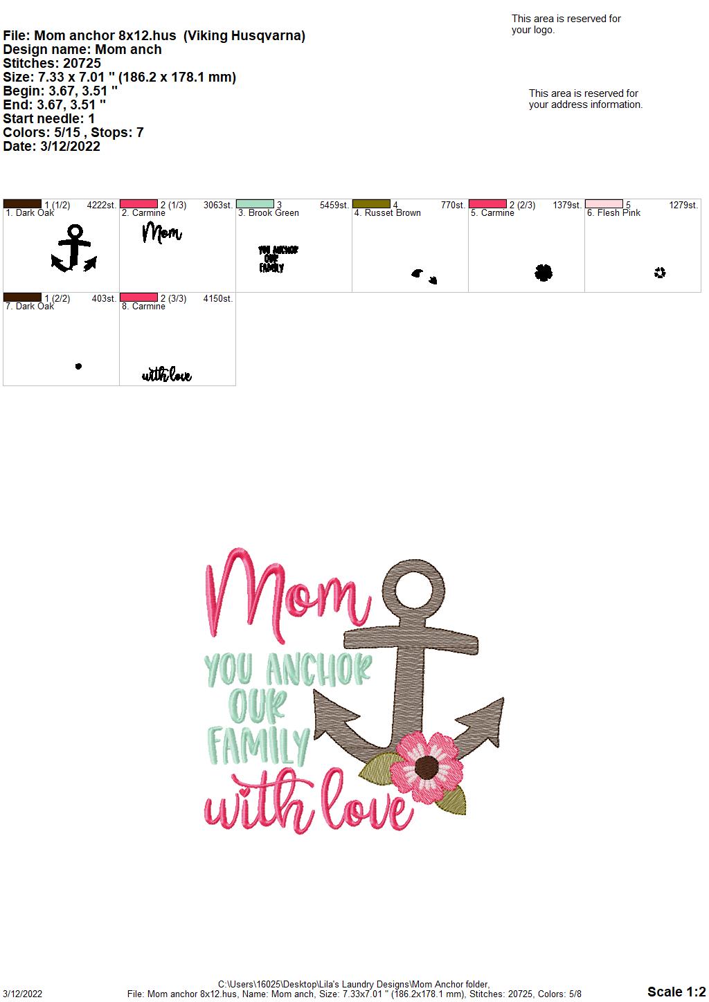 Mom Anchor - 3 sizes- Digital Embroidery Design