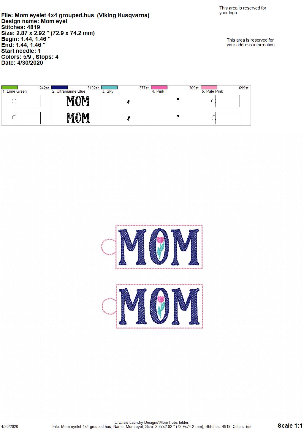 Mom Fobs - DIGITAL Embroidery DESIGN