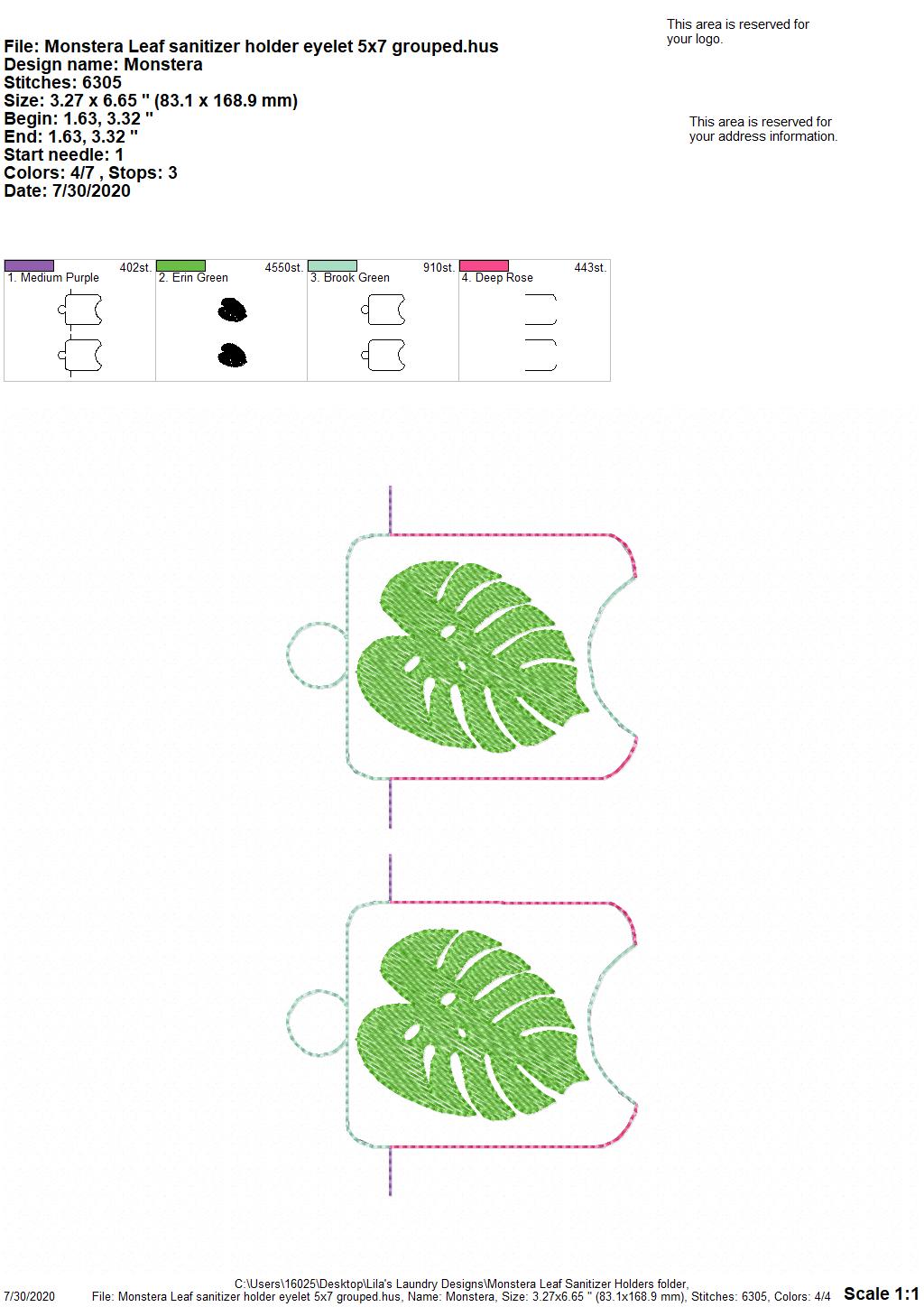 Monstera Leaf Sanitizer Holders - DIGITAL Embroidery DESIGN
