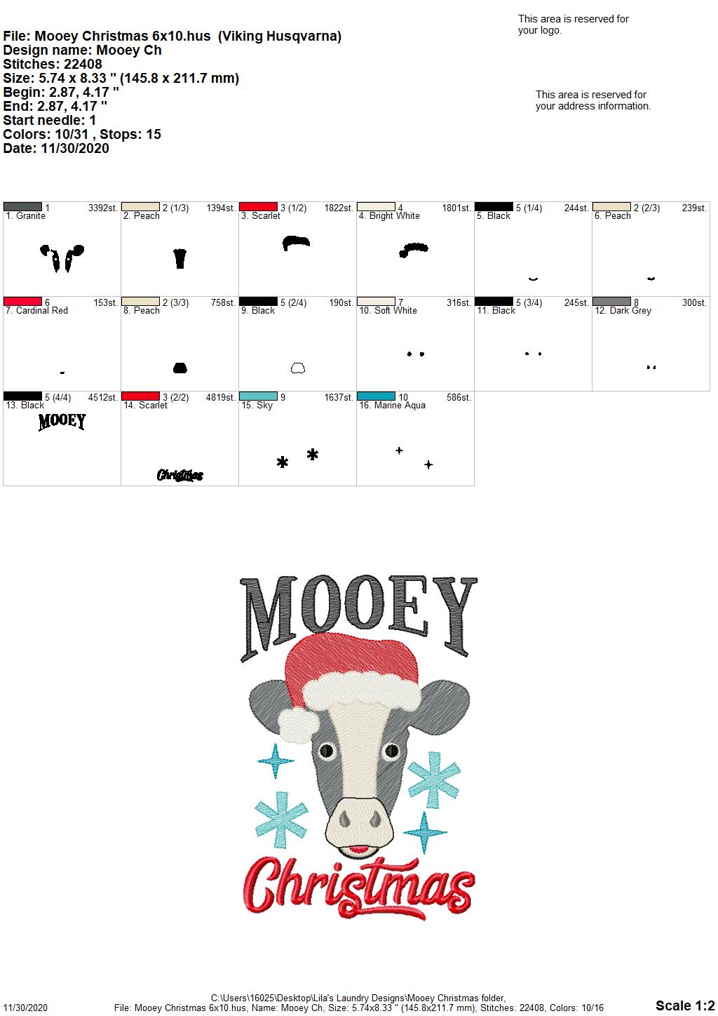 Mooey Christmas - 2 sizes - Digital Embroidery Design