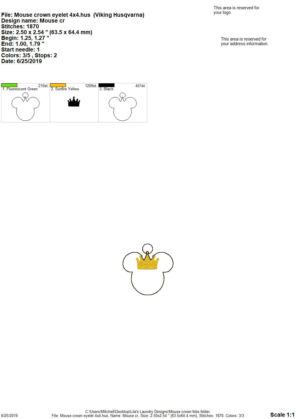 Mouse Crown Fobs - DIGITAL Embroidery DESIGN