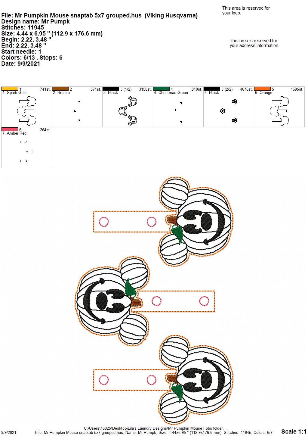 Mr. Pumpkin Mouse Fobs - DIGITAL Embroidery DESIGN