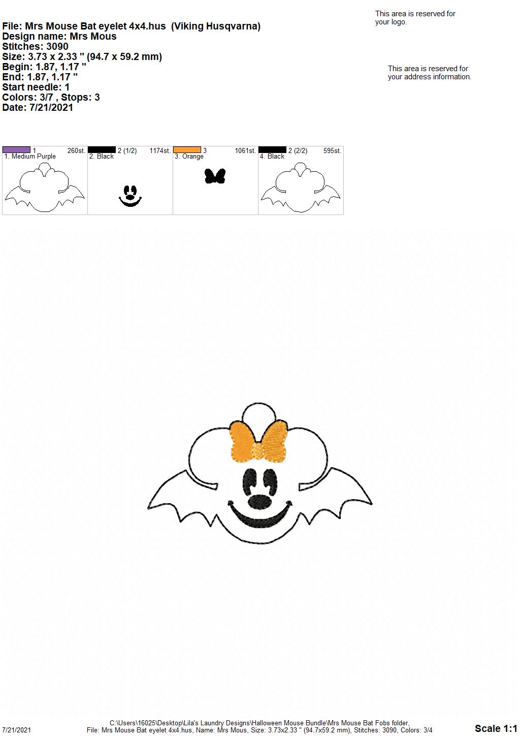 Mrs. Mouse Bat Fobs - DIGITAL Embroidery DESIGN