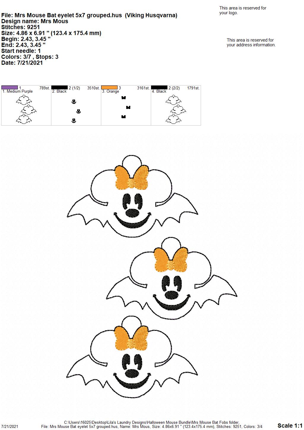 Mrs. Mouse Bat Fobs - DIGITAL Embroidery DESIGN