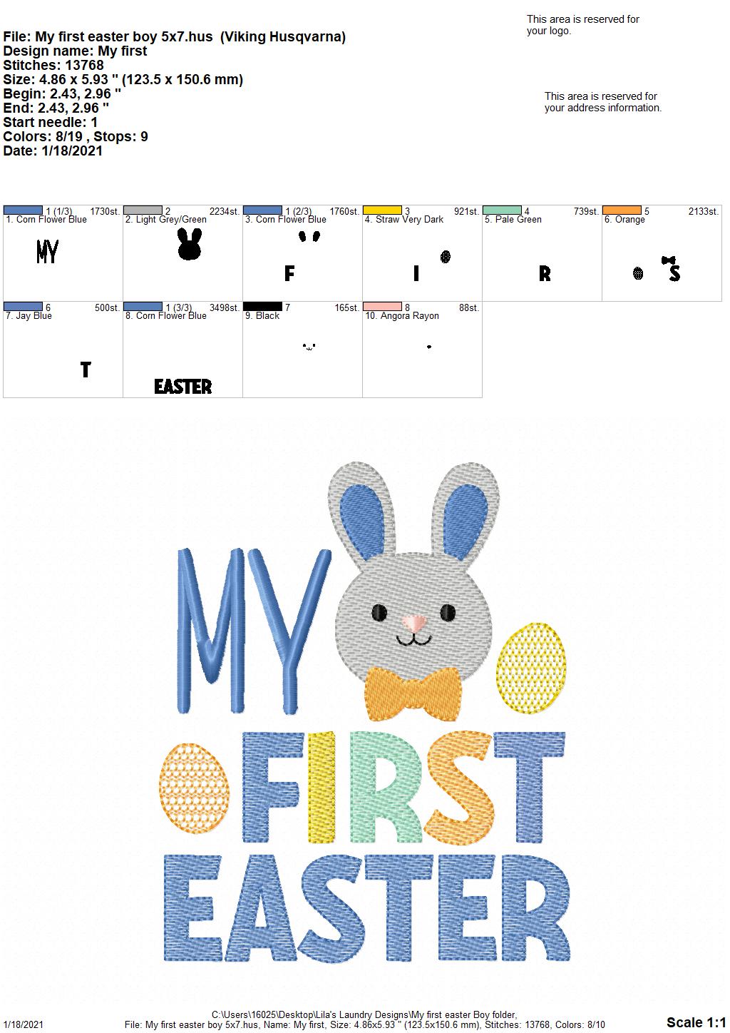 My First Easter Boy - 2 sizes- Digital Embroidery Design