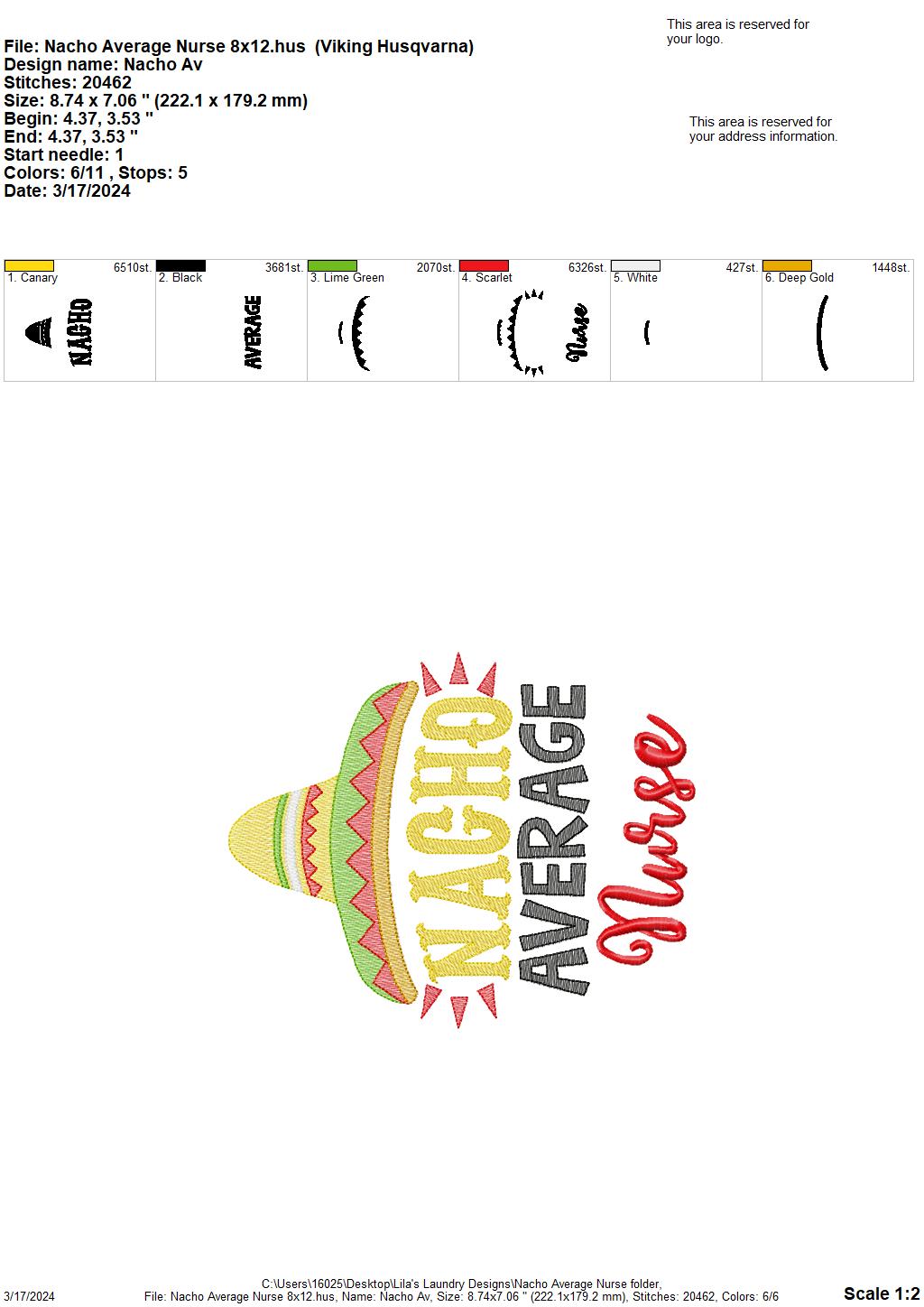 Nacho Average Nurse - 4 Sizes - Digital Embroidery Design