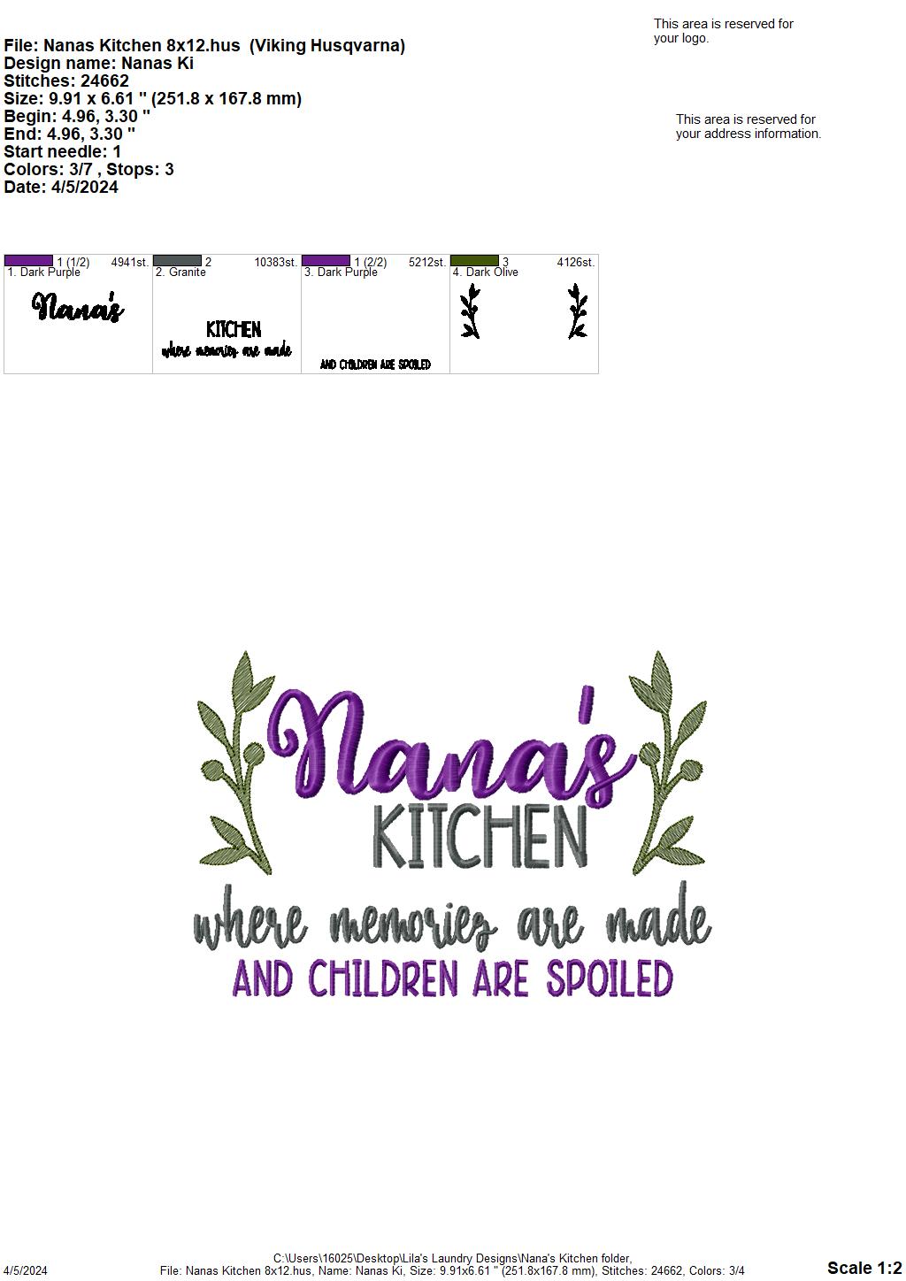 Nana's Kitchen - 3 Sizes - Digital Embroidery Design