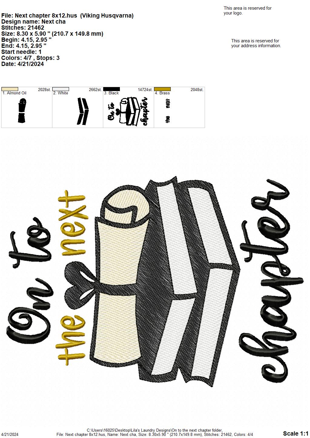 Next Chapter - 4 Sizes - Digital Embroidery Design