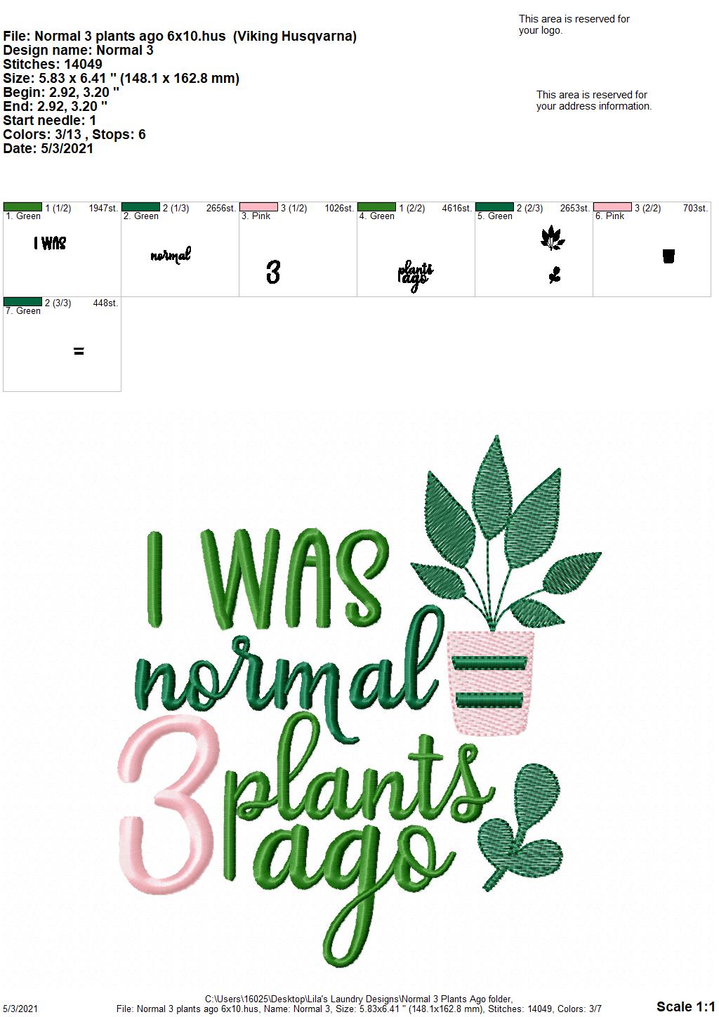 Normal 3 Plants Ago - 4 sizes- Digital Embroidery Design