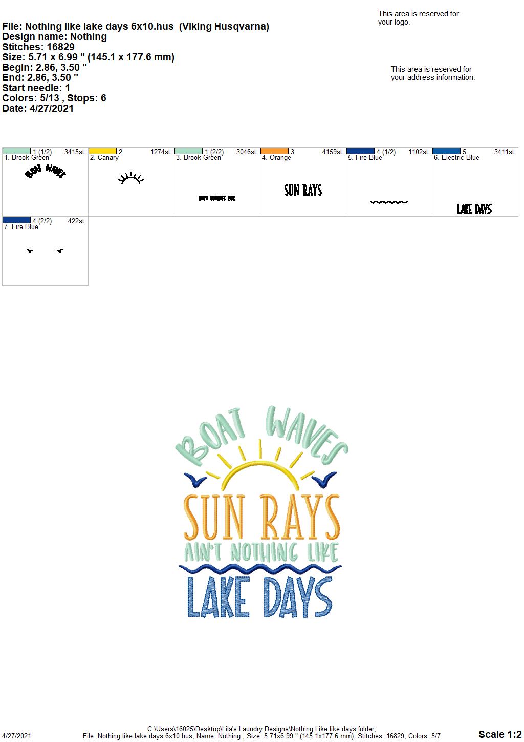 Nothing like lake days - 3 sizes- Digital Embroidery Design