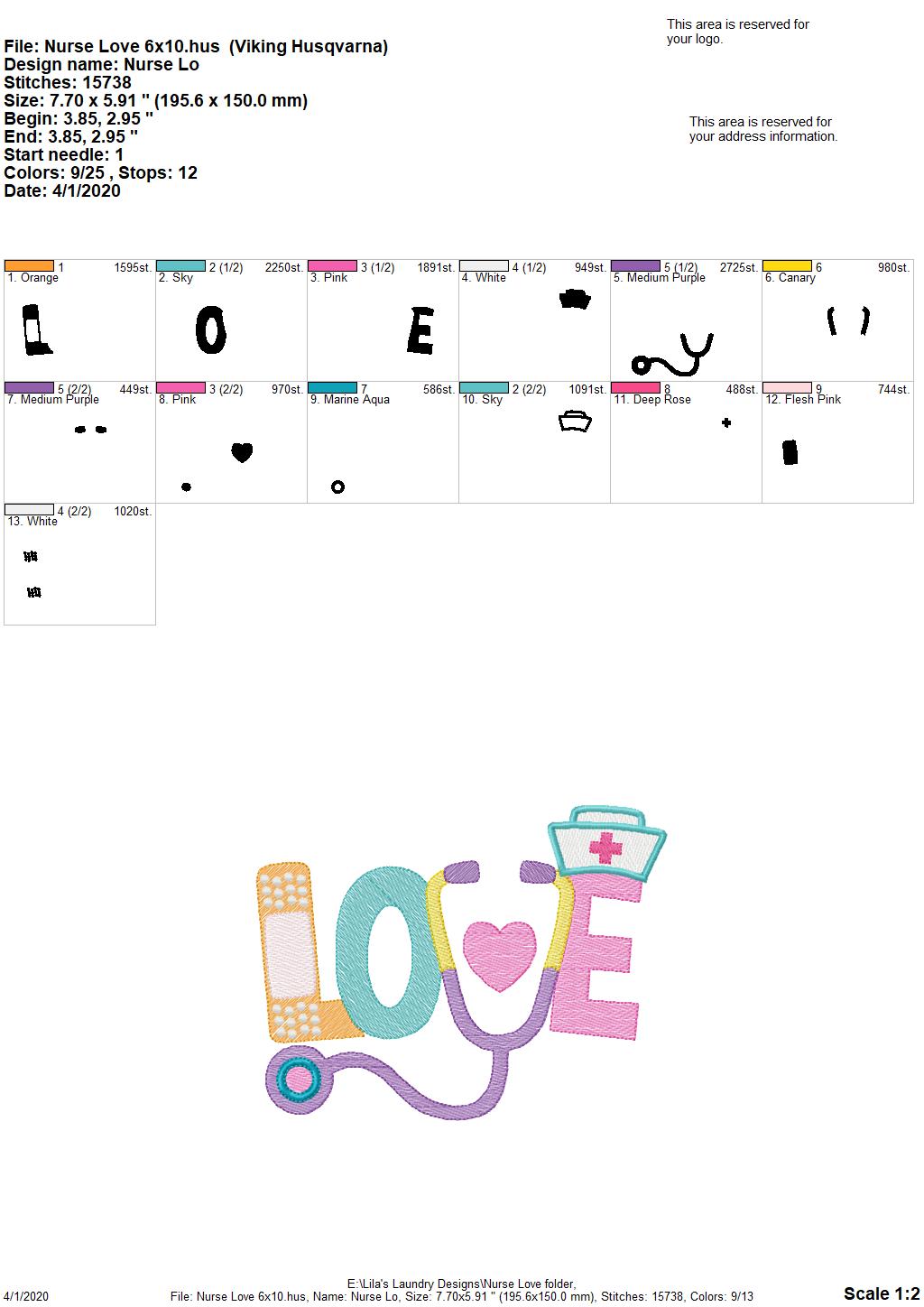Nurse Love - 4 Sizes - Digital Embroidery Design