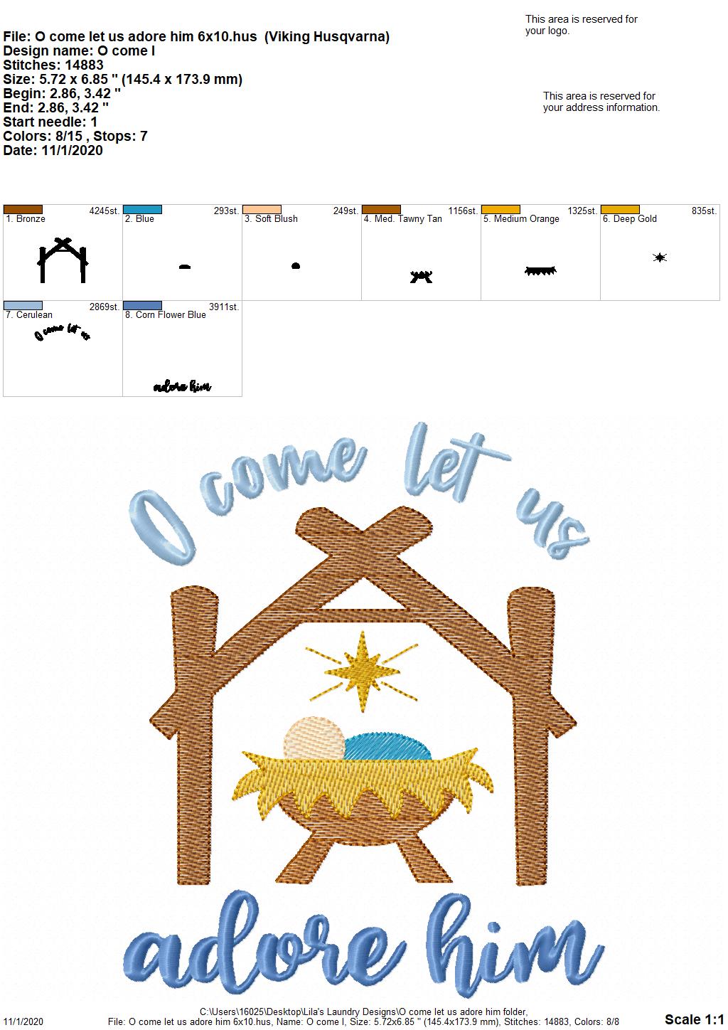 O Come Let Us Adore Him - 2 Sizes - Digital Embroidery Design