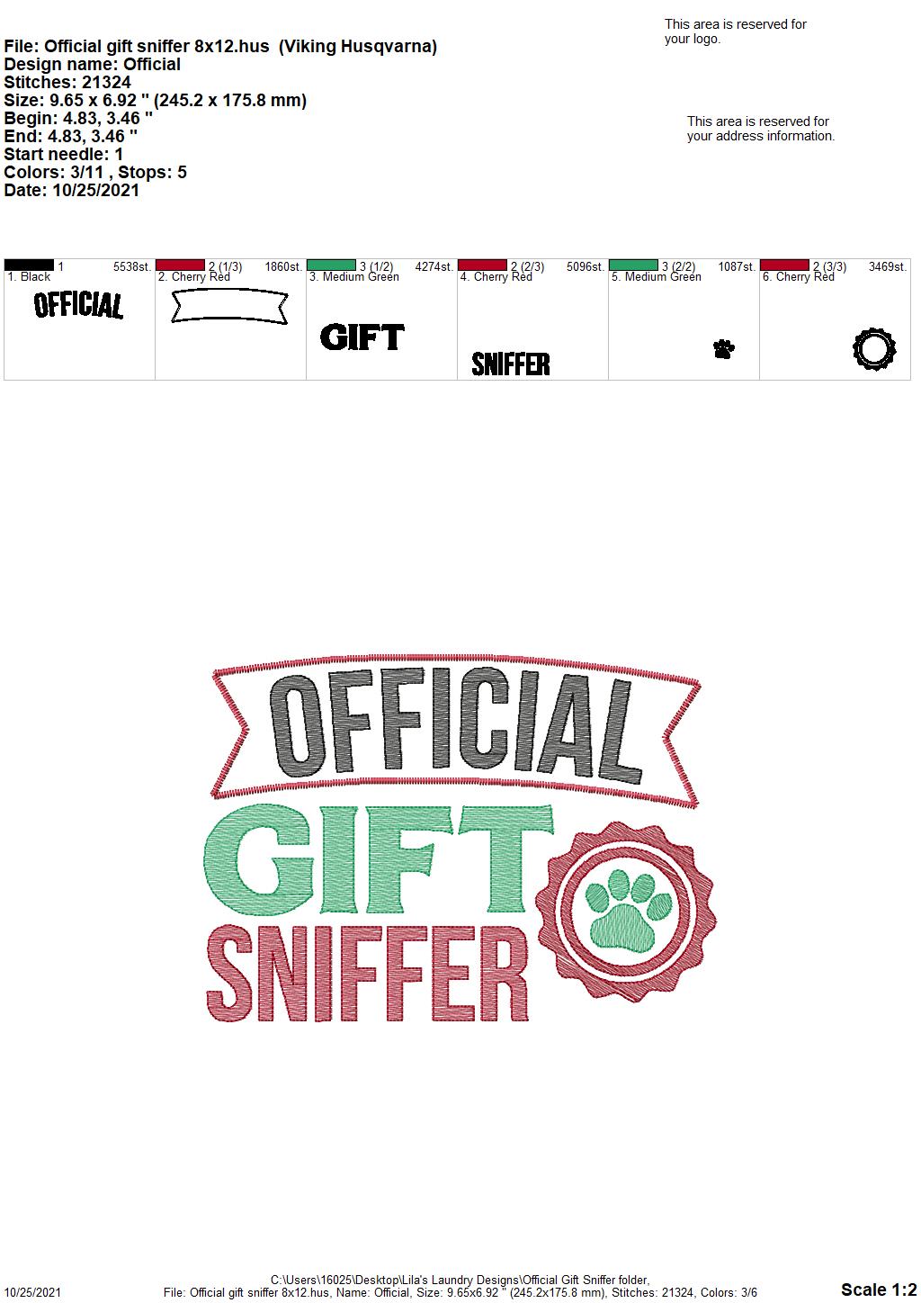 Official Gift Sniffer - 4 sizes- Digital Embroidery Design