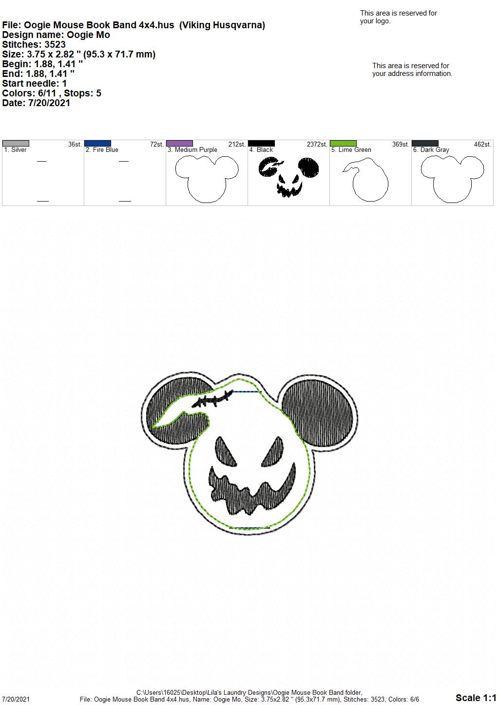 Oogie Mouse Book Band - Embroidery Design, Digital File